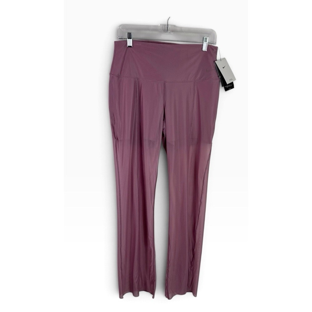 Nike Zenvy Women's L Sheer Flare Leg High Waist Pants Shorts Mauve NEW 32" Insea